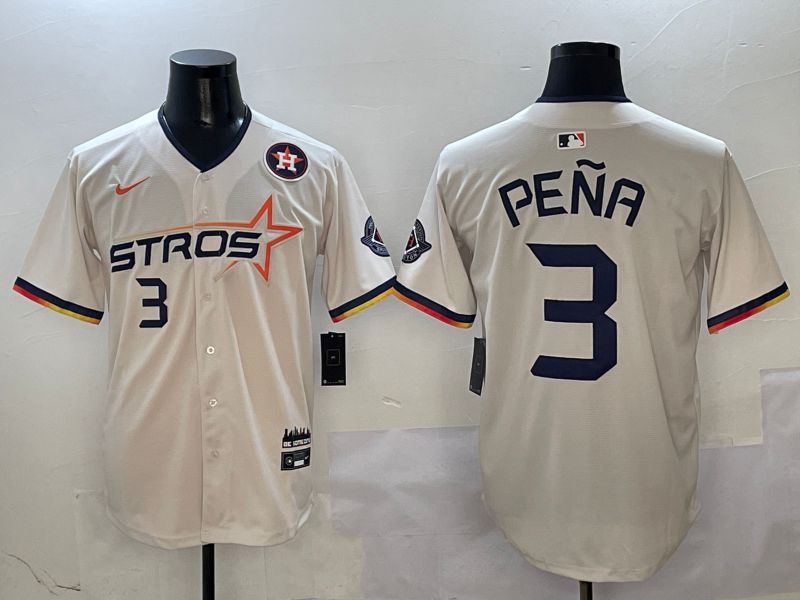 Men Houston Astros #3 Pena Cream Three generations Joint Name 2025 Nike MLB Jersey style 4113